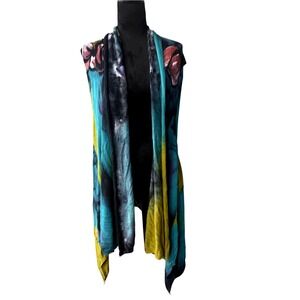 ADORE Womens Sleeveless Open Front Cardigan‎ Duster Vest Tie Dye Floral Print XL